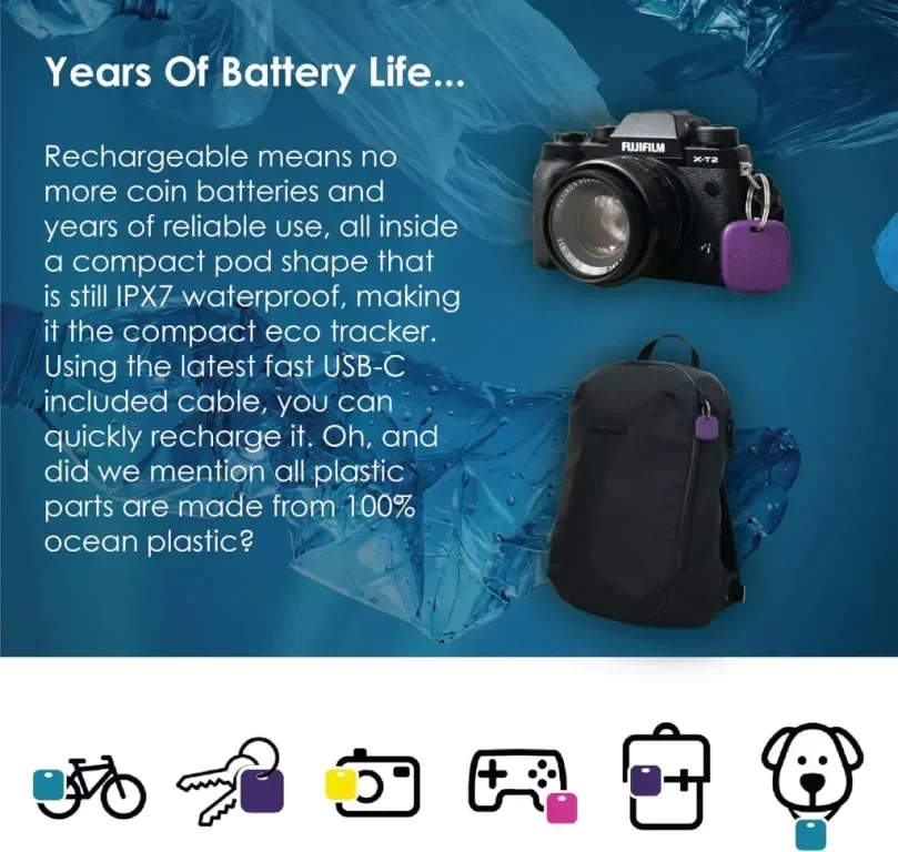 Boompods Boomtag Bluetooth устройство за проследяване, тракер, съвместим с Apple Find My App, лилав — снимка 4