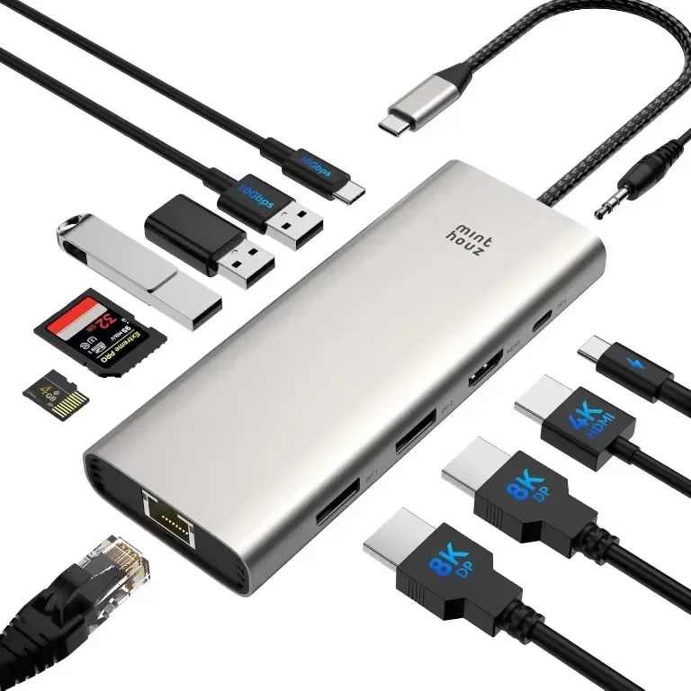USB C докинг станция с троен дисплей Minthouz 12 в 1 USB C хъб, 4*USB порта