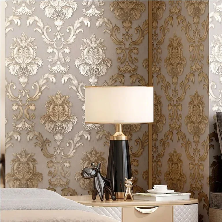 mosegor Gold Damask Ретро релефен нетъкан тапет за декорация, 0,53 x 10 M