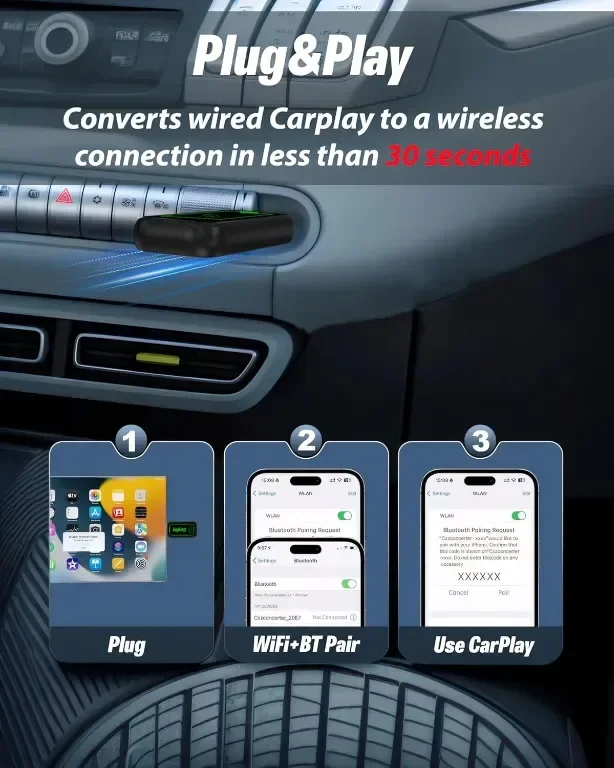 Безжичен Carplay адаптер, Съвместим с 99% от автомобили от 2016 г. и по-нови — снимка 4
