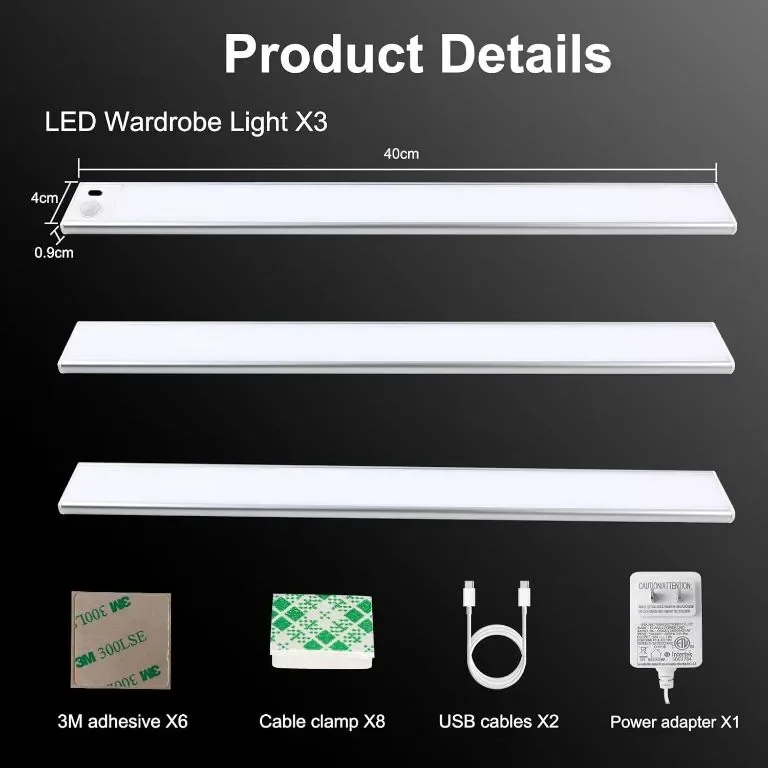 ZOESON Осветление под шкафа, сензор за движение, димируема LED, 3 броя — снимка 3