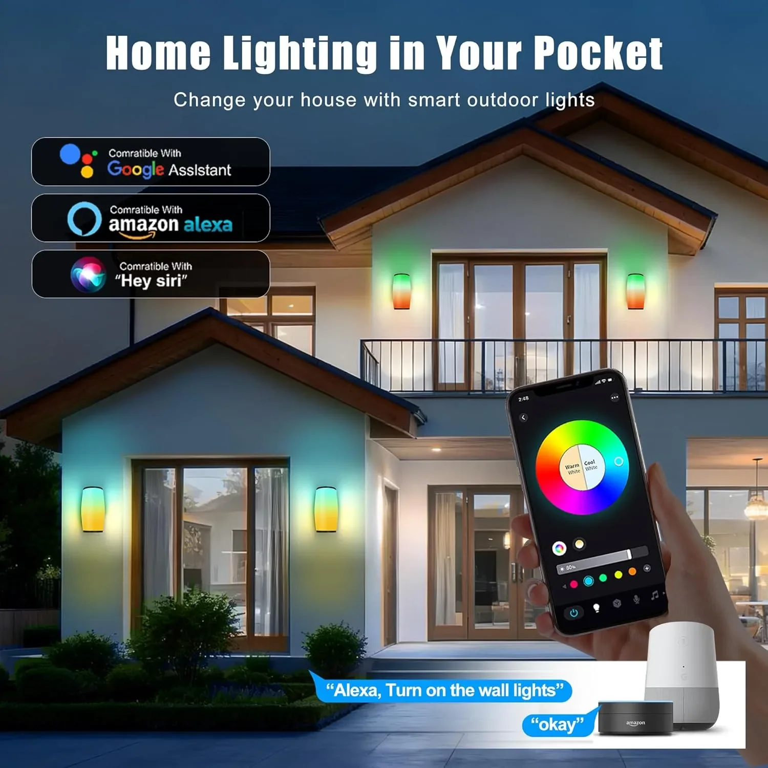 Смарт външни LED аплици/стенни лампи за монтаж (RGB, Wi‑Fi + дистанционно) — снимка 5