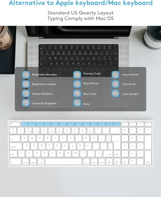 Безжична Bluetooth клавиатура Yivandi за Apple Mac OS – QWERTY оформление, ножични клавиши — снимка 8