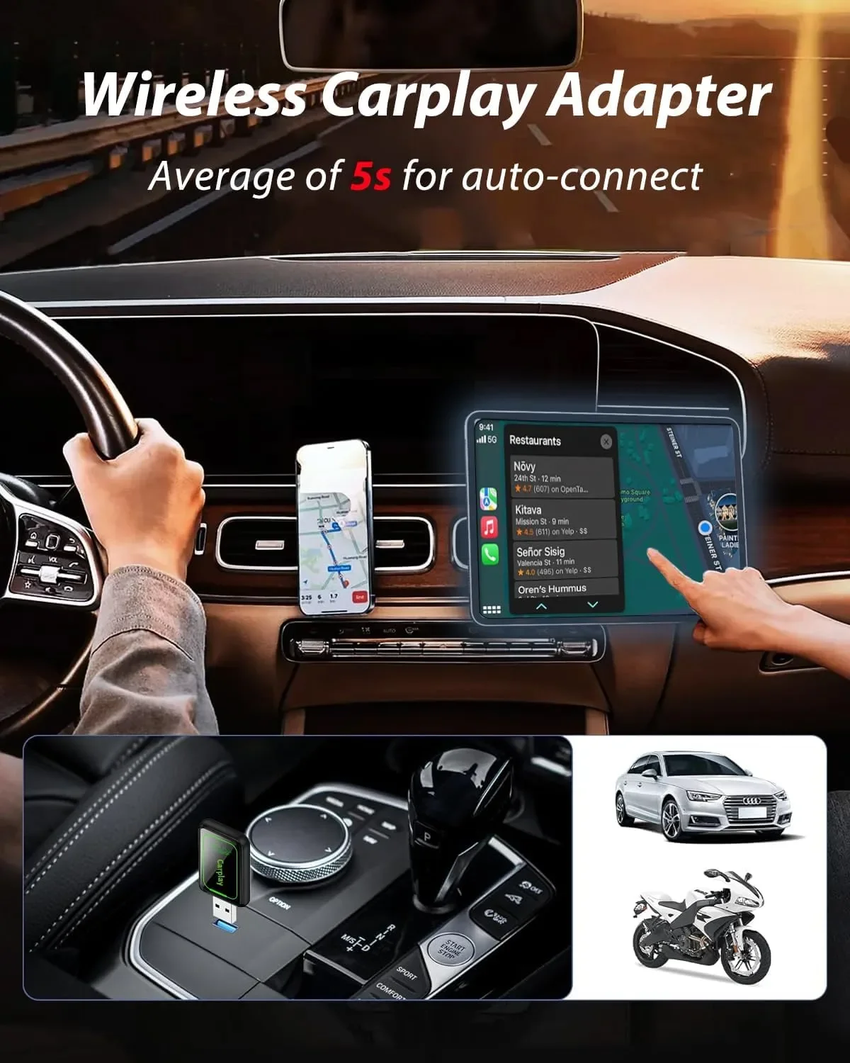 Безжичен CarPlay / адаптер за превръщане на wired CarPlay в wireless, съвместим с 99% автомобили от 2016 г. и по-нови — снимка 2