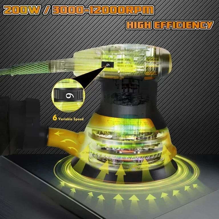 Електрическа орбитална шлайфмашина 200 W 12000 RPM 6 променливи скорости, ръчна — снимка 2