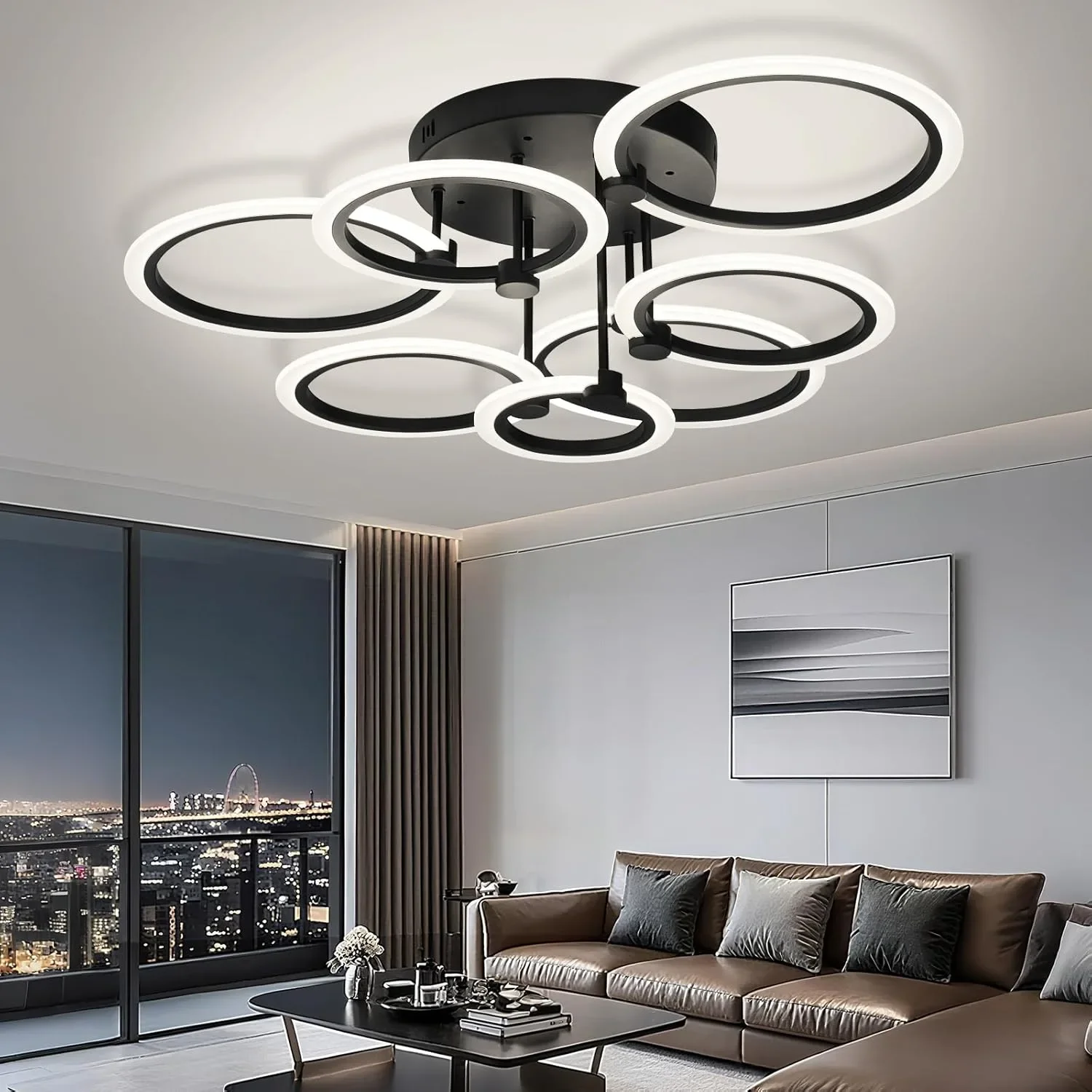 LED полилей за таван с кръгови пръстени, димиране 10–100% и дистанционно, 3000–6500K, 80 см — снимка 6