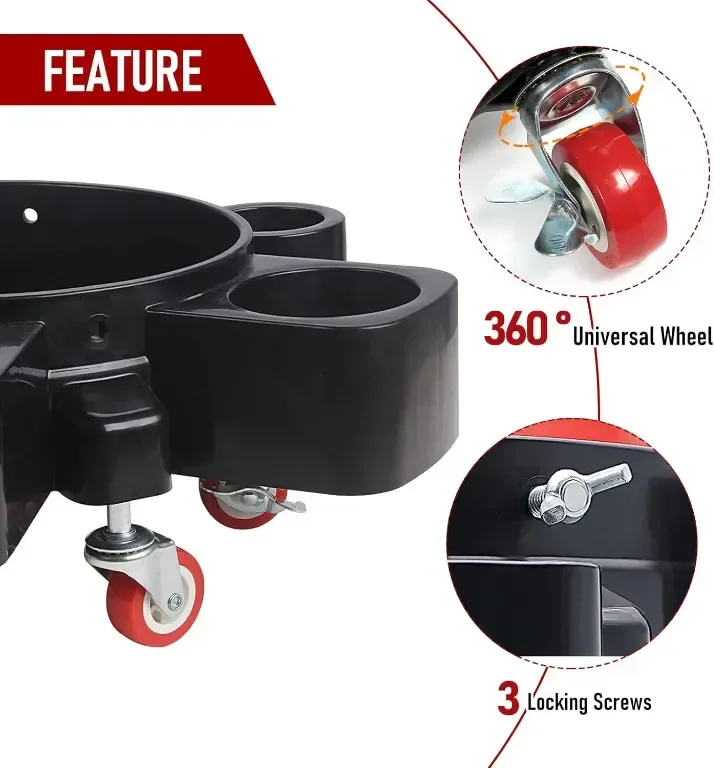 Bucket Dolly 22,7 литра тежкотоварна подвижна количка с 5 подвижни въртящи се колелца — снимка 3