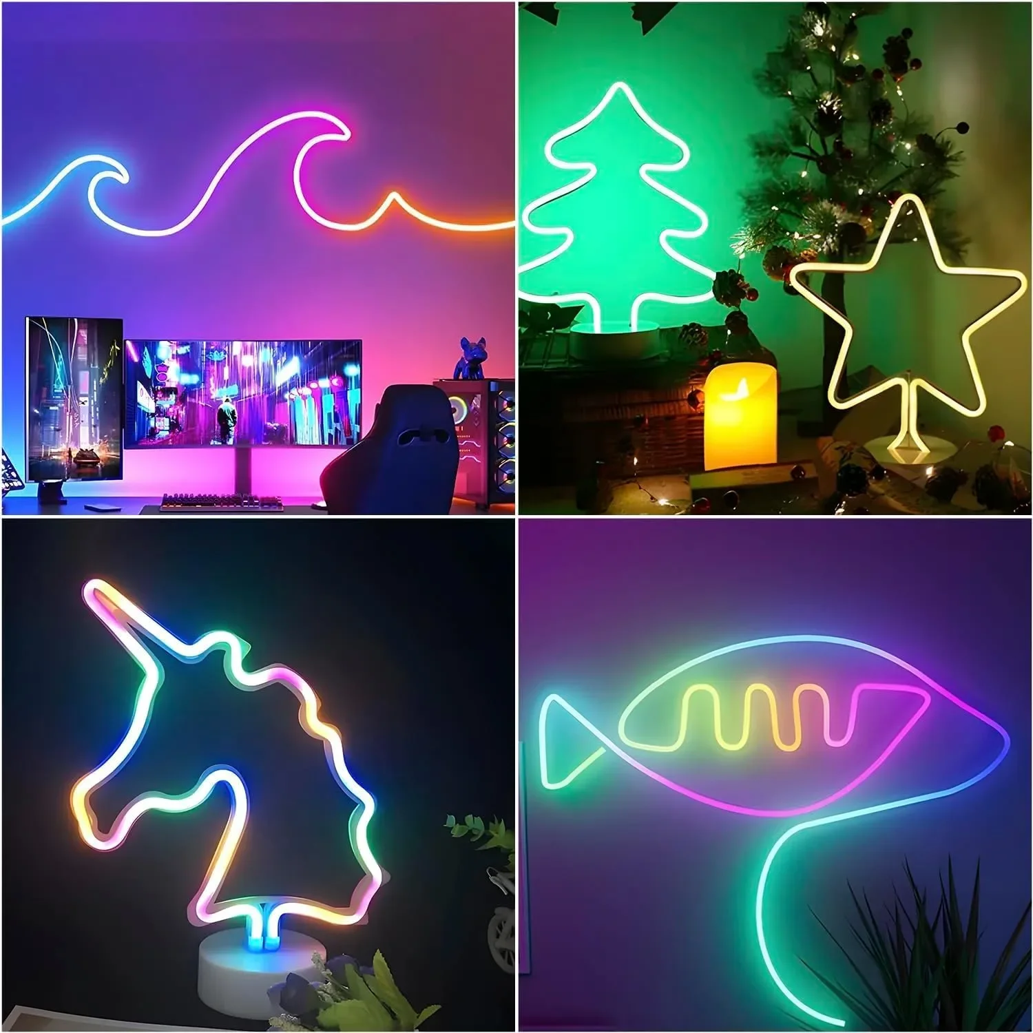 FWoche Magic Neon Lights RGB+IC LED неонова въжена светлина 5м с Bluetooth приложение и IR дистанционно — снимка 6
