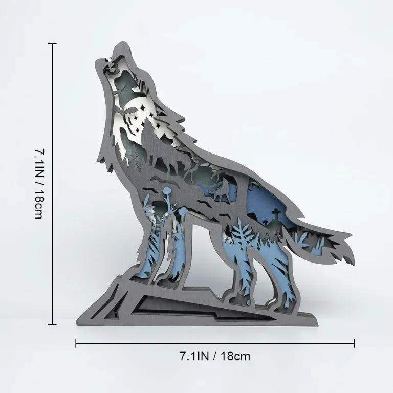 LED нощна лампа статуя на вълк 3D дърворезба за декорация — снимка 2