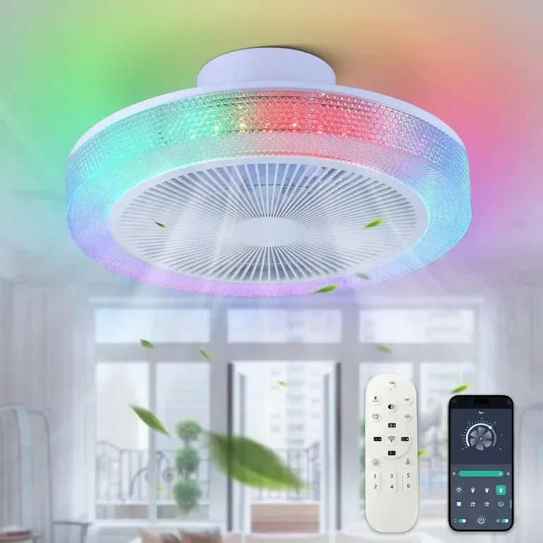 Вентилатор за таван Depuley RGB със светлини, дистанционно, интелигентен, реверсивен, 49 см