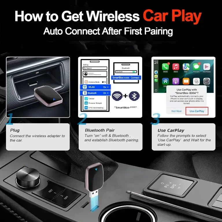 Безжичният адаптер Huuimy Carplay преобразува кабелния Car Play в безжичен — снимка 3