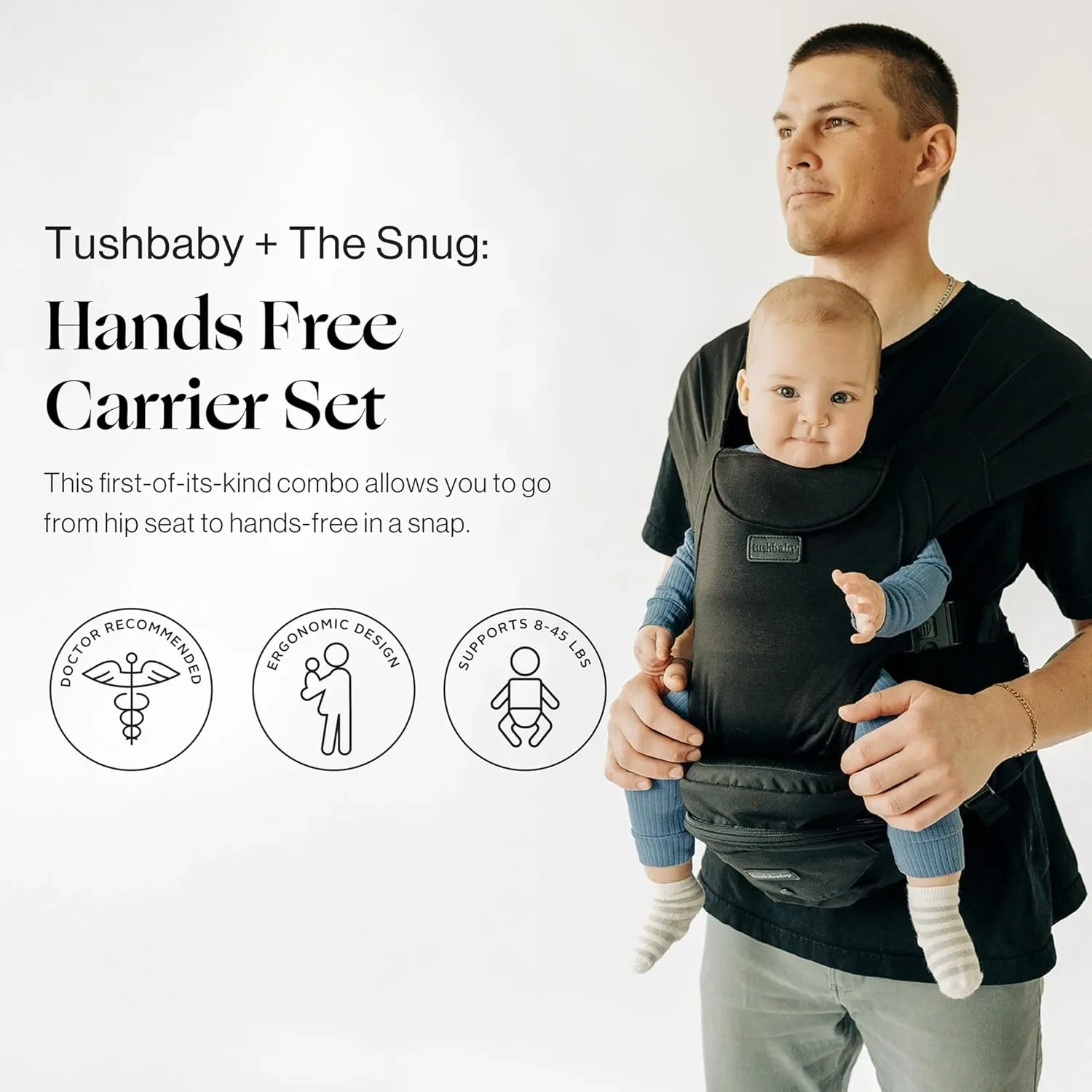 Tushbaby + The Snug ергономична раница / кенгуру за бебе с добавка за гуш/седалка 2-в-1 — снимка 4