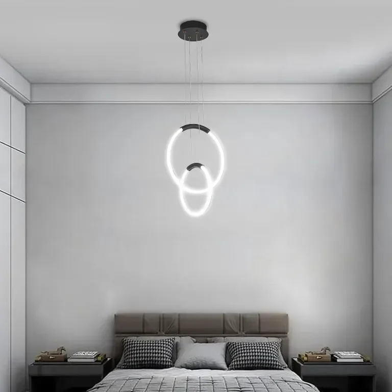 LED полилей Surpars House, модерна таванна лампа, 2 пръстена, регулируеми по височина — снимка 5