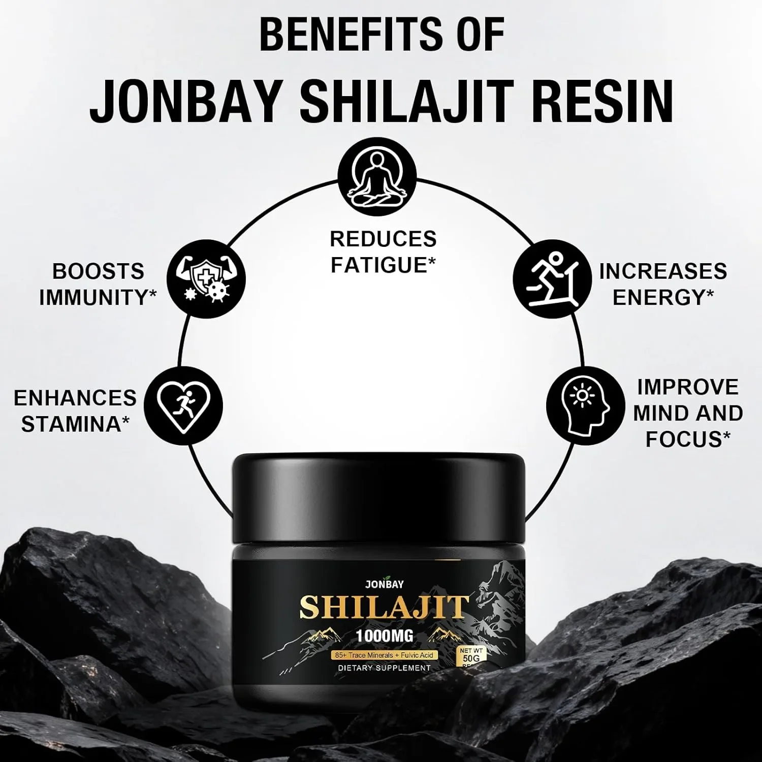 Шиладжит (Shilajit) JONBAY 1000 mg, 50 g – хранителна добавка — снимка 3