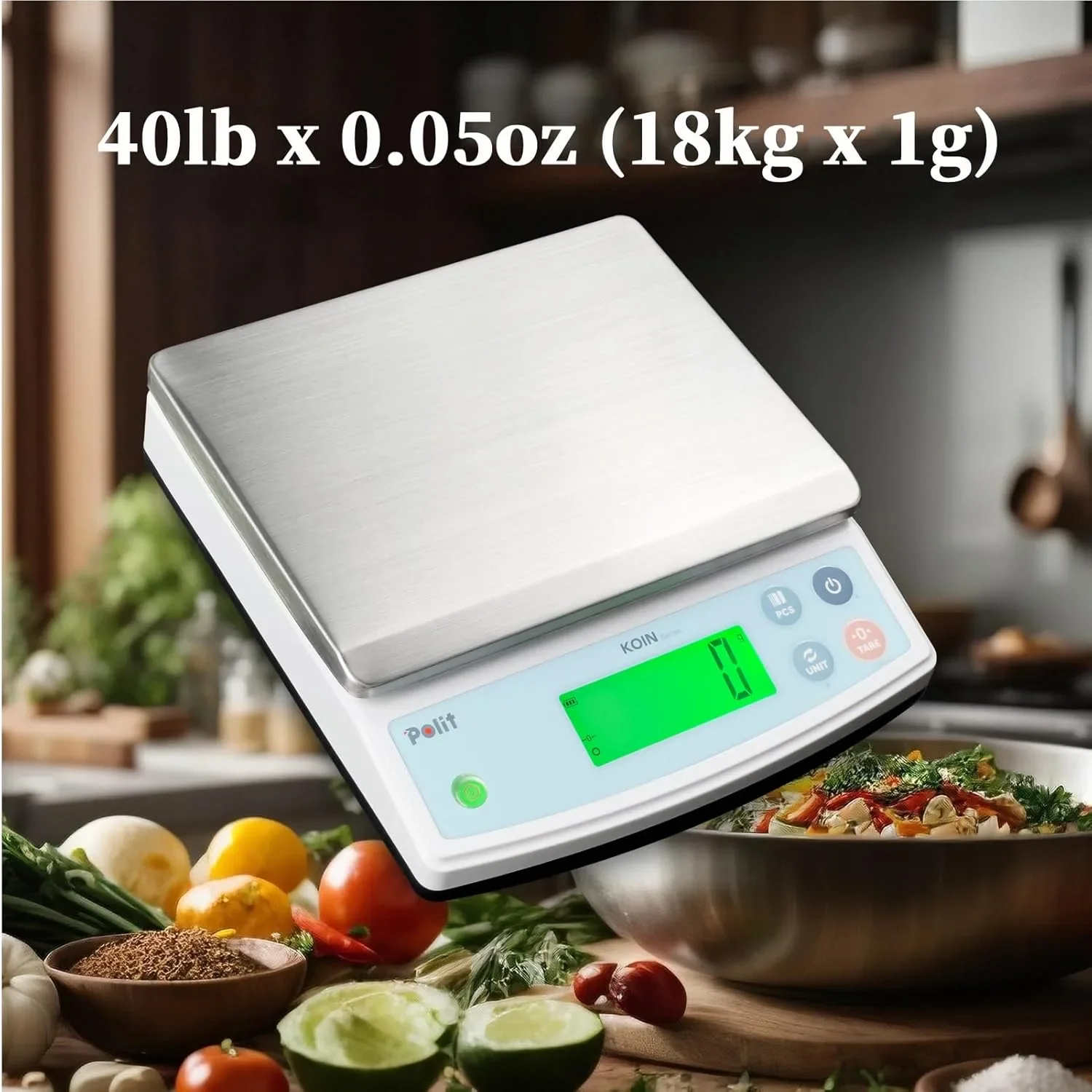 PoliLit KOIN електронна кухненска везна презареждаема, 40 lb / 18 kg, 1гр. точност — снимка 5