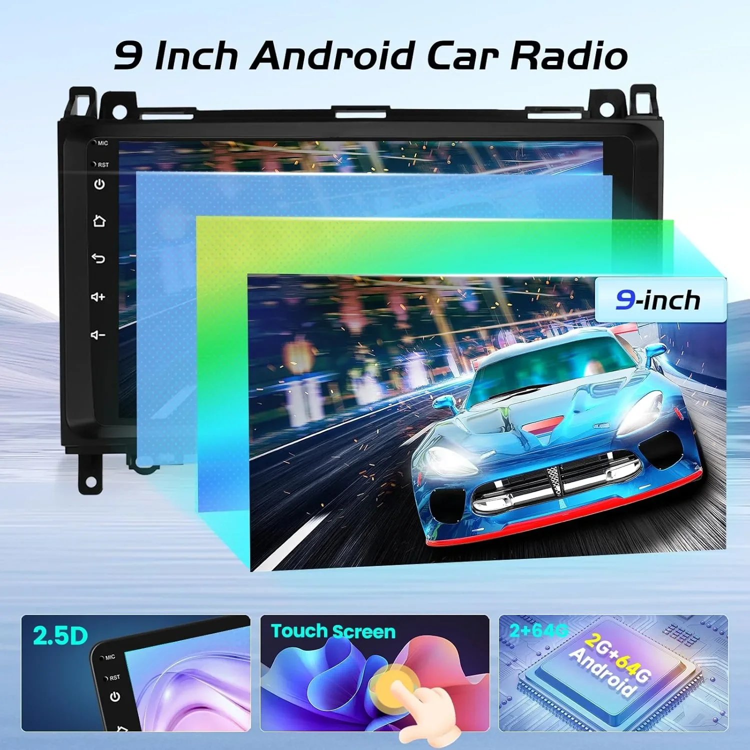 Android мултимедия автомобилно радио 2+64GB с CarPlay за Mercedes W906/Vito, W245/Viano, W639/Sprinter и др. — снимка 3