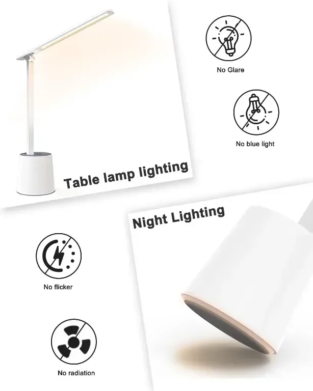 LONGTOO LED настолна лампа, димируема с 5 яркости и 5 цветови режима, 9 W, бяла — снимка 6