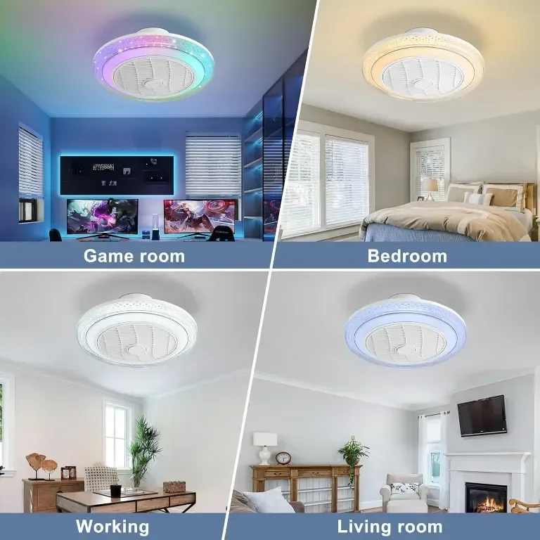 Вентилатор за таван със светлини RGB, 50 см модерен LED с дистанционно, 3 скорости, бял — снимка 5