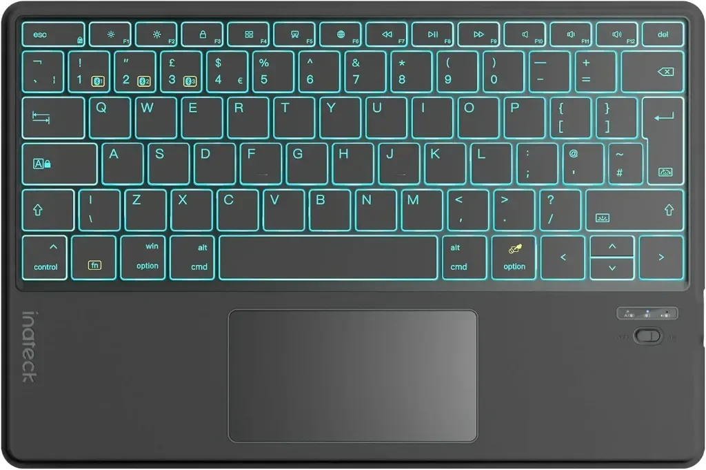 Клавиатура Inateck с тъчпад, AI функция, ултратънка Bluetooth за Windows/iPadOS/Android/iOS,KB01104