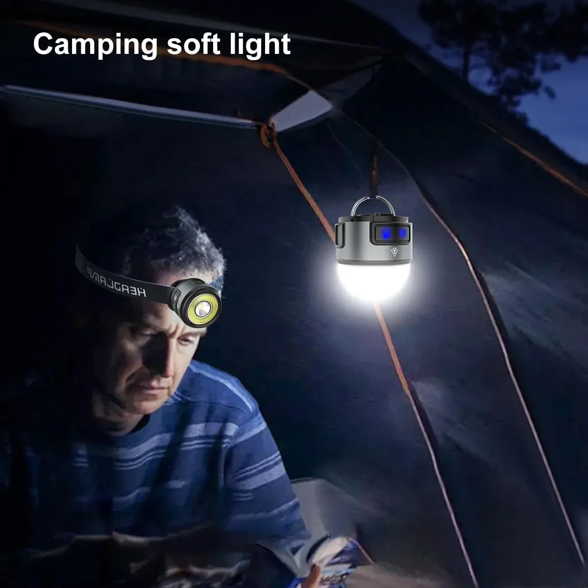 APLOS H600 челник за къмпинг, акумулаторна LED лампа с COB и прожектор — снимка 5