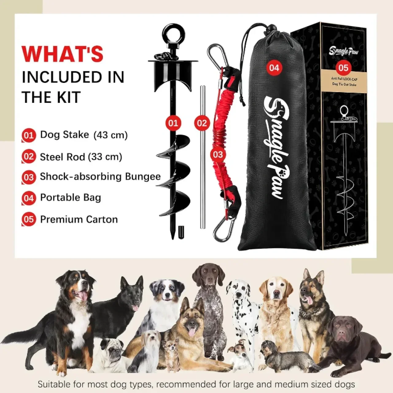 Кол за кучета Snagle Paw Lok-Cap, винтов, до 114 кг, само кол 43 см — снимка 7