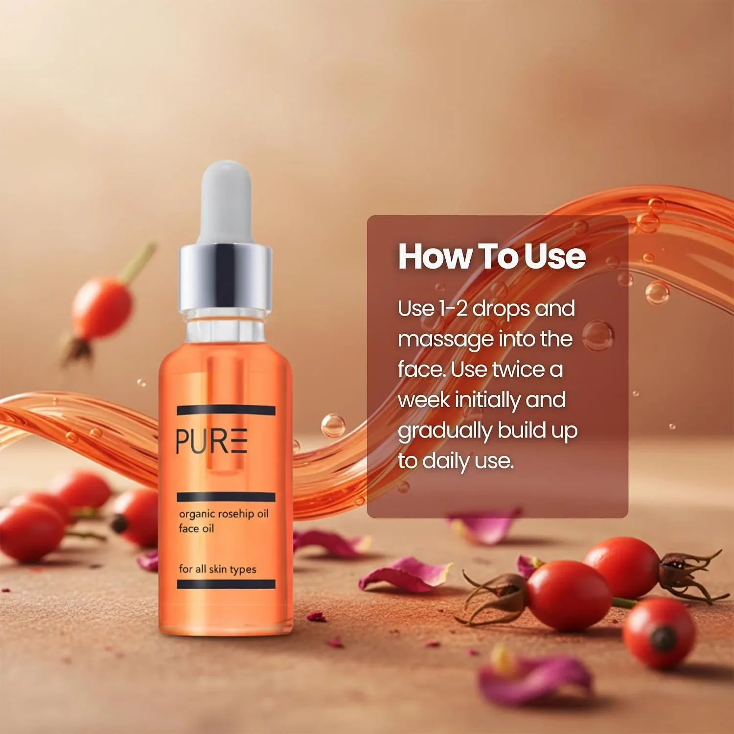 PURE Organic Rosehip Oil – Био масло от шипка за лице (за всички типове кожа) — снимка 2