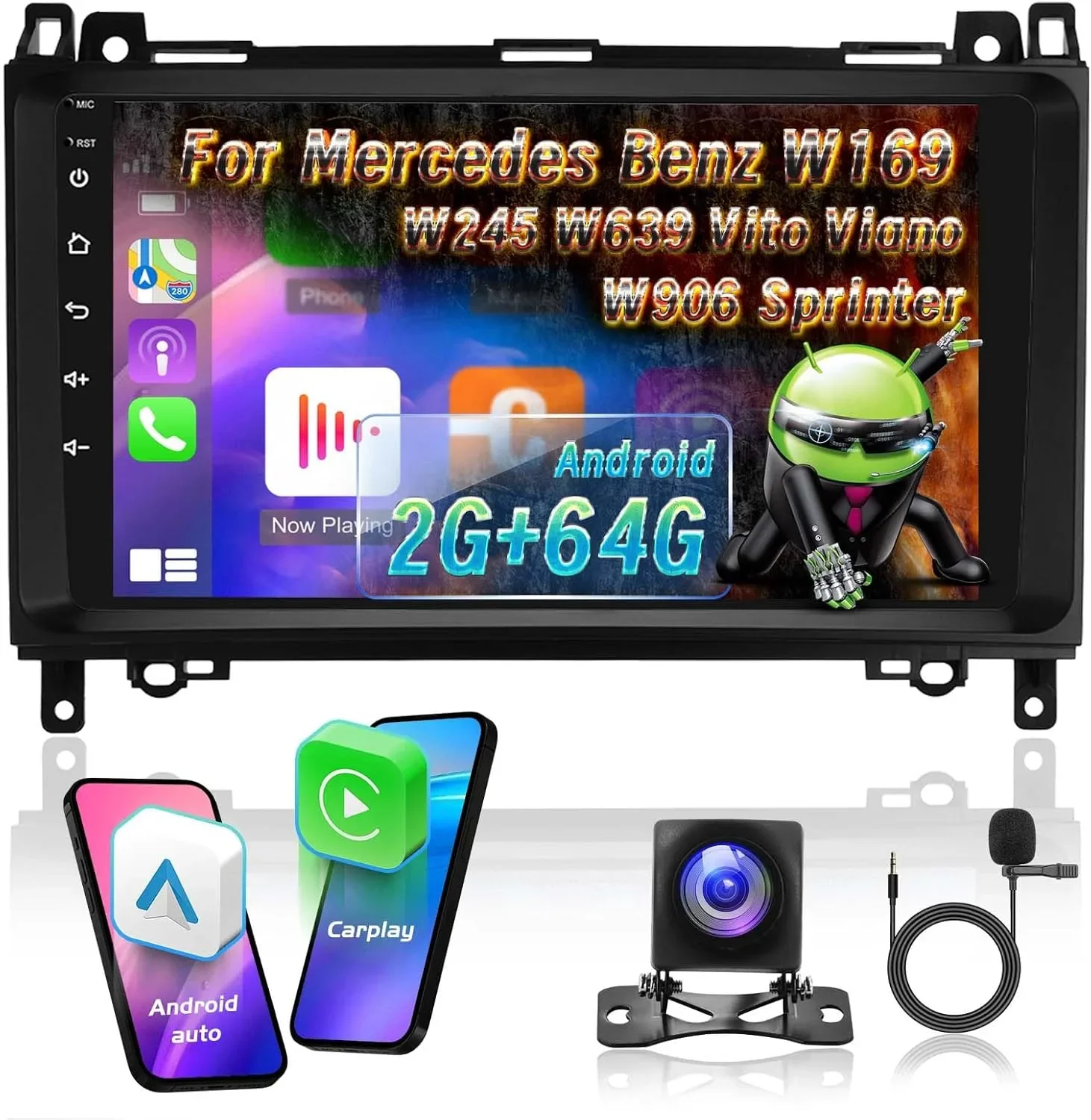 Android мултимедия автомобилно радио 2+64GB с CarPlay за Mercedes W906/Vito, W245/Viano, W639/Sprinter и др.