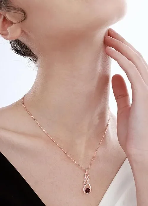Колие за рожден ден за жени с гранат Birthstone, сребро 925 и златно покритие, регулируема верижка
