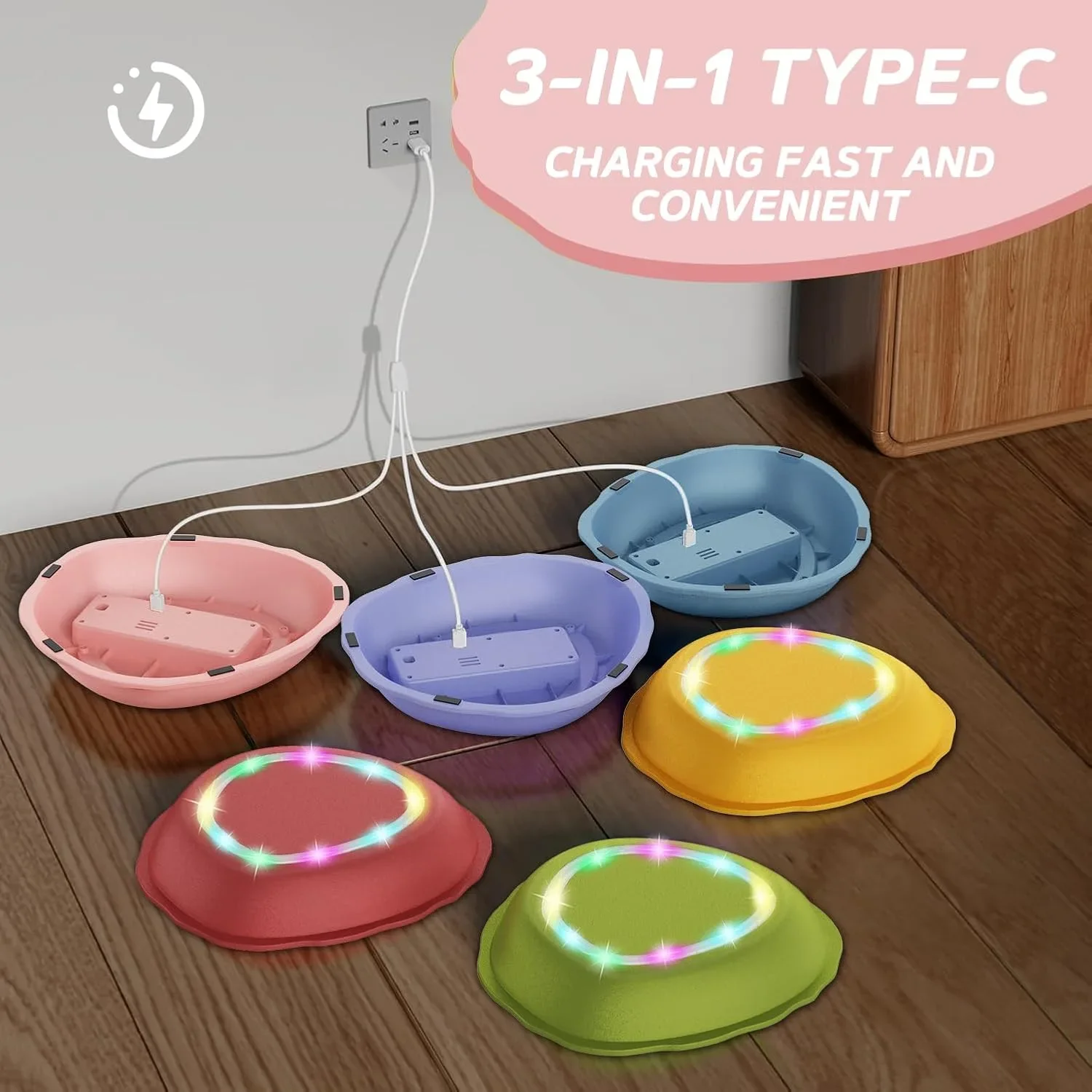 Kids Balance River Stones – сензорни стъпала за баланс с LED светлини, 3+ (неплъзгащи) — снимка 2