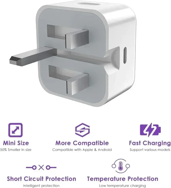 Бързо зарядно устройство за iPhone, 20 W USB C щепсел с кабел 1M — снимка 2