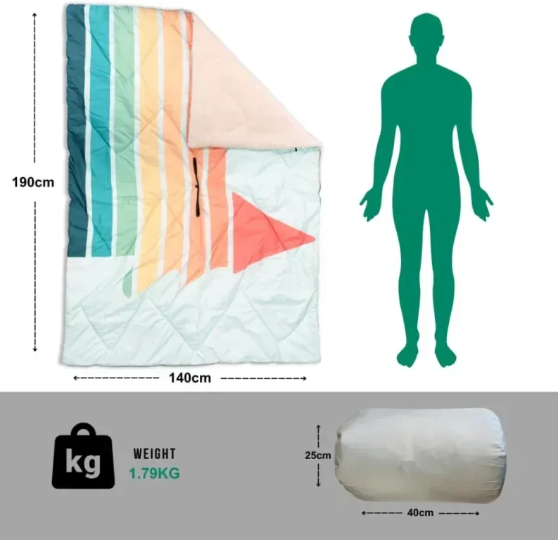OLPRO Blanko Универсално плюшено одеяло, пончо, наметало с подплата от ярък смърч, за къмпинг, излет