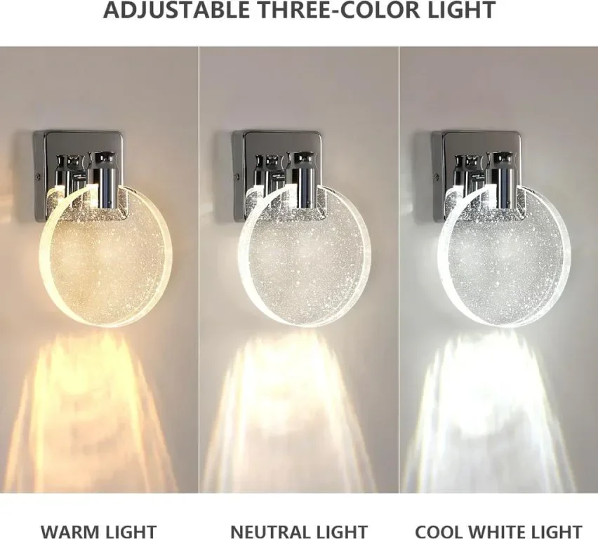 Comely LED стенна лампа, кръгла сребърна акрилна, 3000K/4500K/6500K — снимка 5