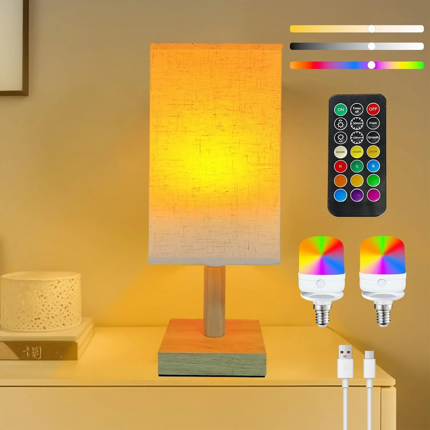 Безжива лампа с RGB E14, акумулаторна, дистанционно, таймер и димер