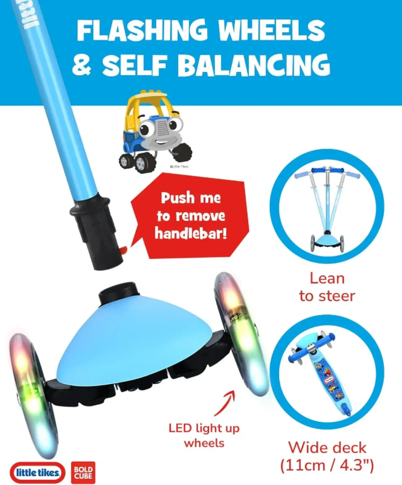 BOLDCUBE Тротинетка с 3 колела за деца 2-6 години с LED мигащи колела — снимка 3