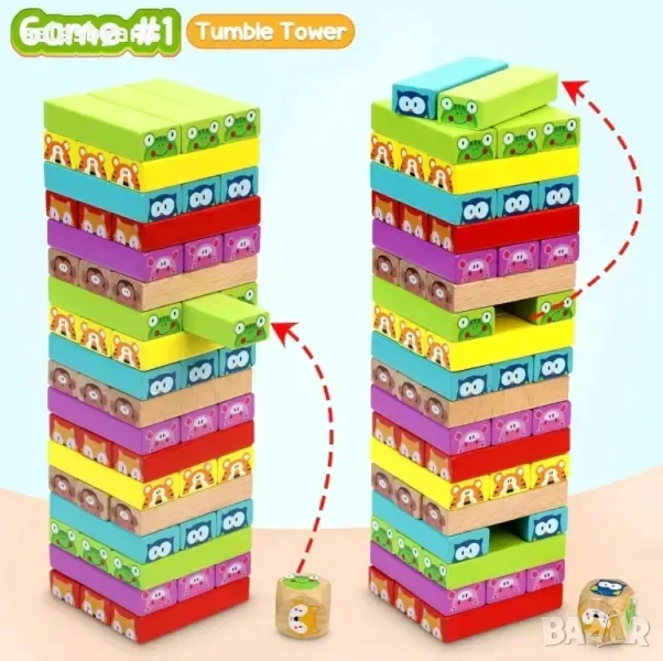 COOLJOY Дървена падаща кула за деца 3+, Игри за подреждане — снимка 2