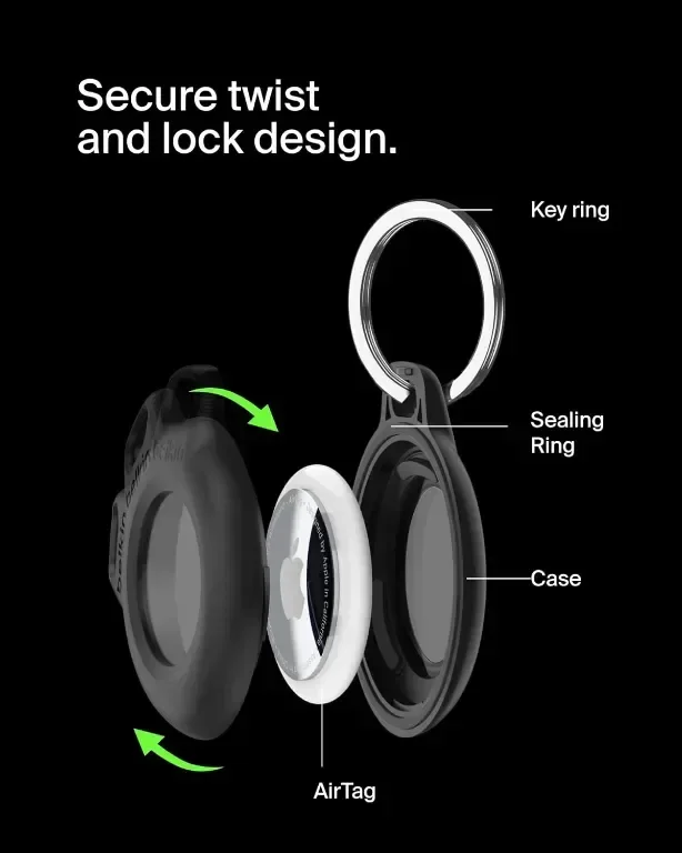 Belkin Водоустойчив Apple AirTag Secure Holder с ключодържател, черен, 4 броя — снимка 2
