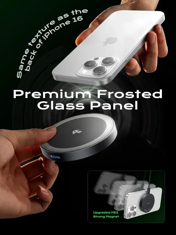 Threekey 15W Qi2 Mag-safe Съвместима безжична зарядна стойка за iPhone и Airpods, черна — снимка 7