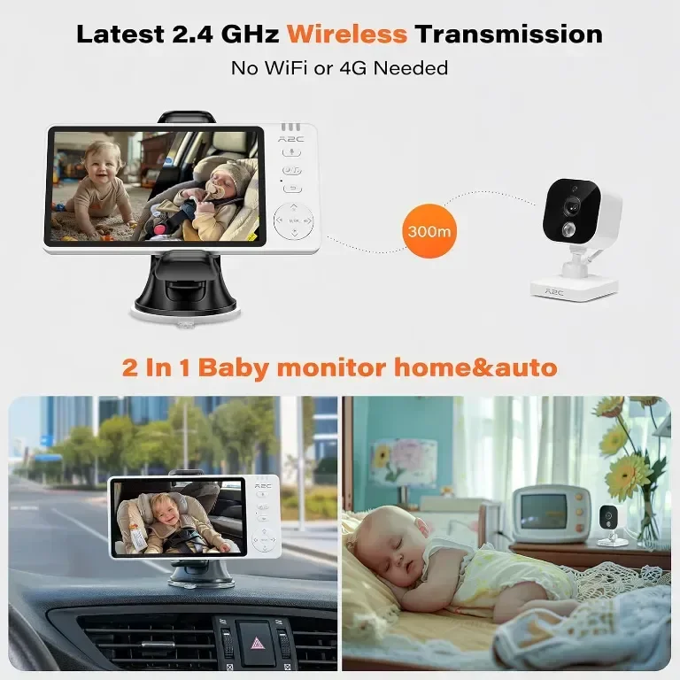 APPS2Car Бебефон 2 в 1, 5'' дисплей 1080p Full HD камера нощно виждане — снимка 2