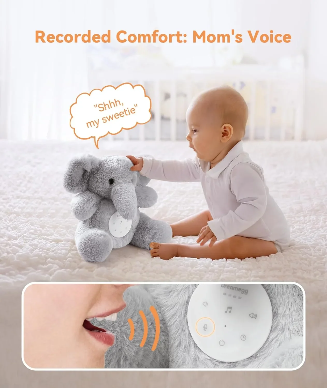 Dreamegg „Snuggle Elephant“ бебешка машина за бял шум и звуци със запис на глас — снимка 3