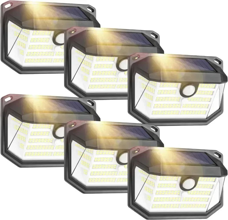 Соларни външни лампи със сензор за движение Lenlun, 230 LED, 3 режима, IP65, 6 броя