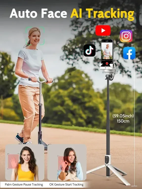 Статив за мобилен телефон AOCHUAN, iPhone/Android, с дистанционно и RGB светлина, M2Pro бял — снимка 2