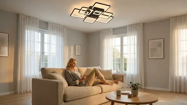 LED плафон със 7 квадрата, 90 × 76 × 12 см, дистанционно и димиране — снимка 2