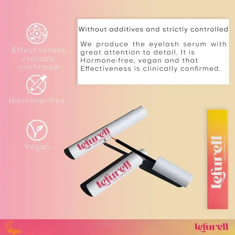 LEFURELL Eyelash Growth Серум за мигли, по-дълги, плътни и по-здрави мигли, без хормони, веган, 3 мл — снимка 2