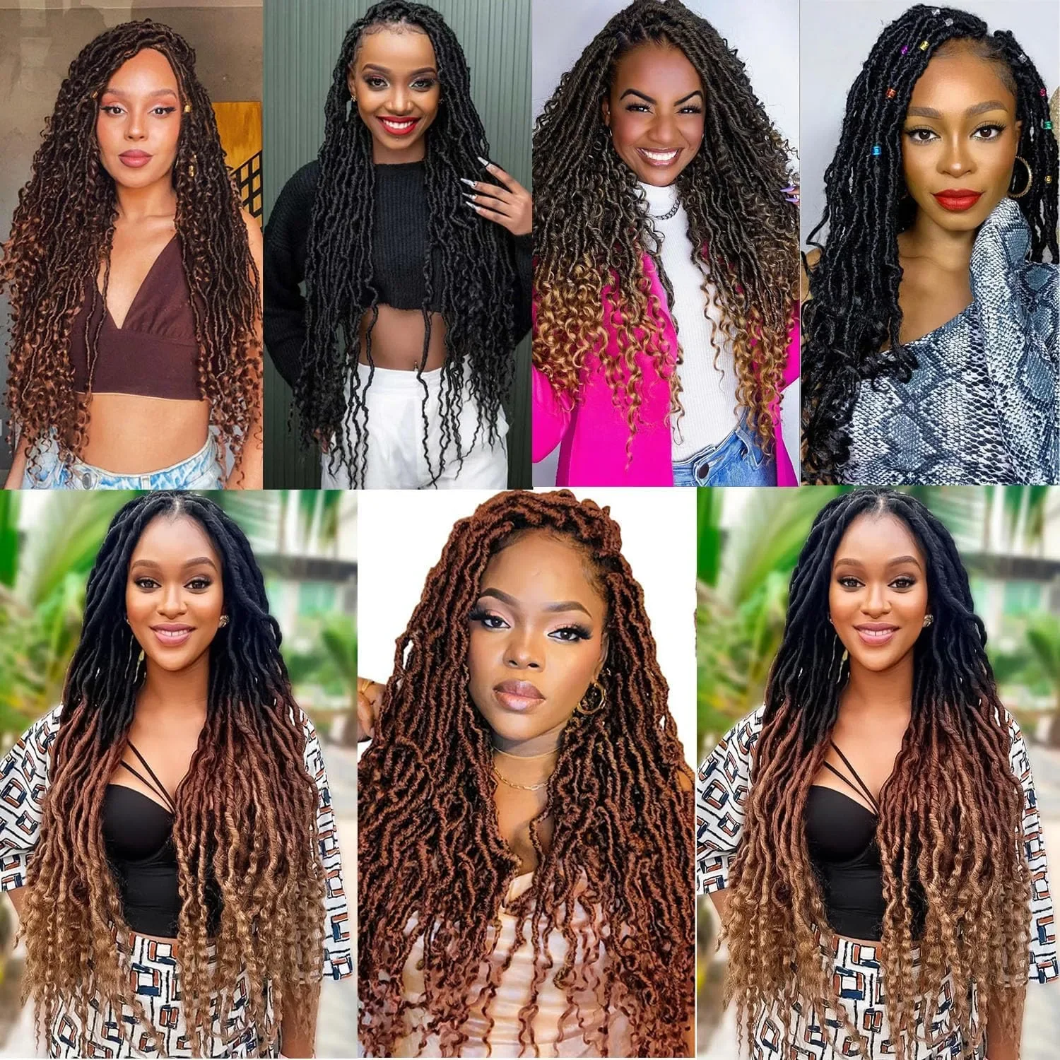 Екстеншъни за коса Faux Locs (плетени), къдри в краищата, 60 см, пакет 8 бр., цвят #1B — снимка 5