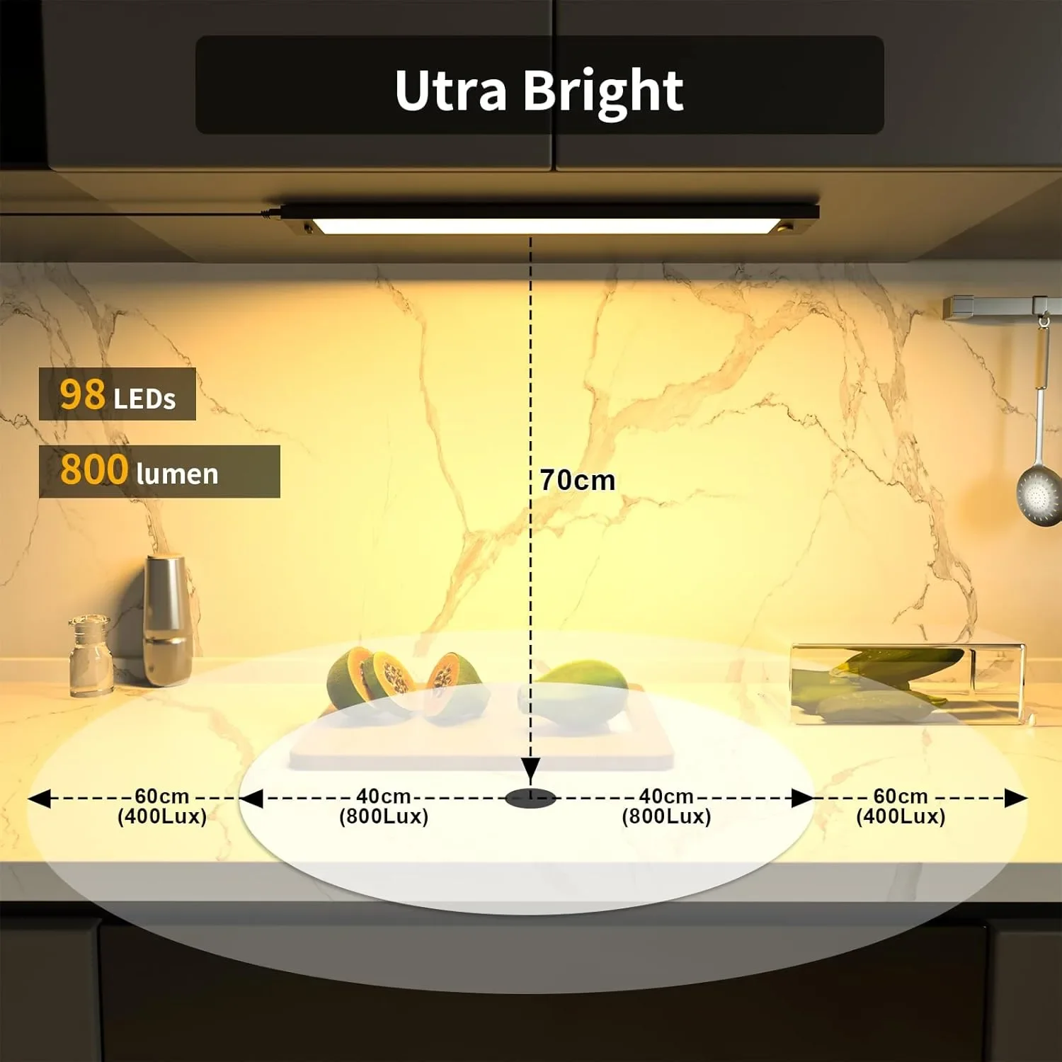LED лампа за шкаф/гардероб (подсветка) за кухня и интериор, 98 LED, 42 см, регулируема яркост — снимка 5