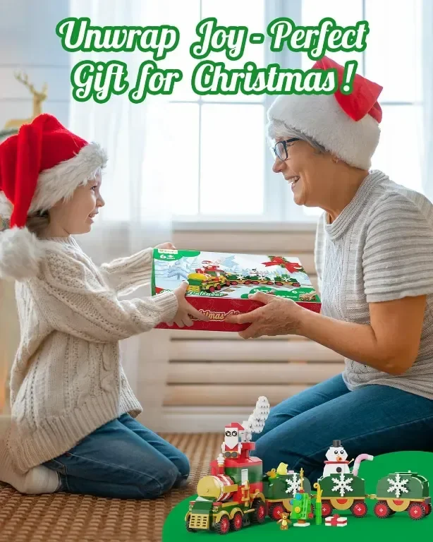 D-FantiX Advent Calendar 2024 Коледен влак, градивни блокчета с LED светлина — снимка 7