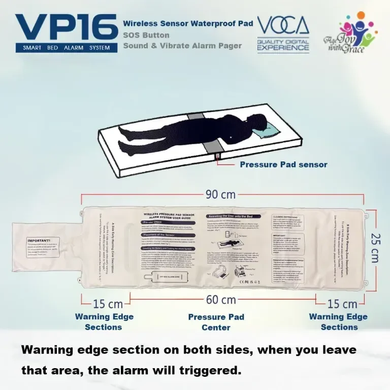 VOCA Smart Bed Alarm System за възрастни хора VP16 Безжична водоустойчива сензорна подложка пейджър — снимка 2