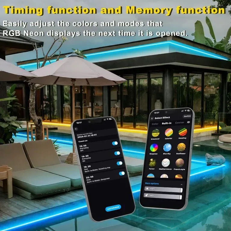 TENDIST 5M RGB LED неонови въжени светлини за открито, IP68 WiFi Гъвкава LED неонова лента, 24V — снимка 4
