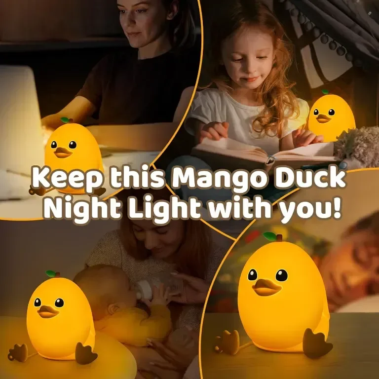 Детска нощна лампа Mewaii Mango Duck, димируема на 3 нива, силиконова с дистанционно, 1200 mAh — снимка 4