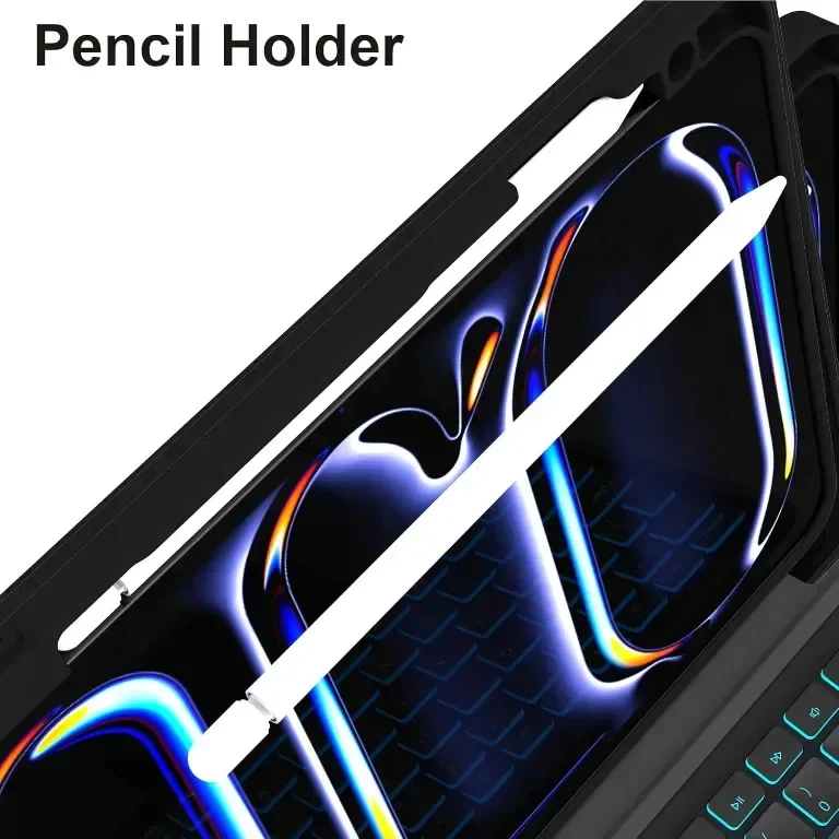 ROOFEI Калъф с клавиатура за iPad Pro 11-инчов (M4, 2024, A2836,A2837,A3006), 7 цветна подсветка — снимка 8